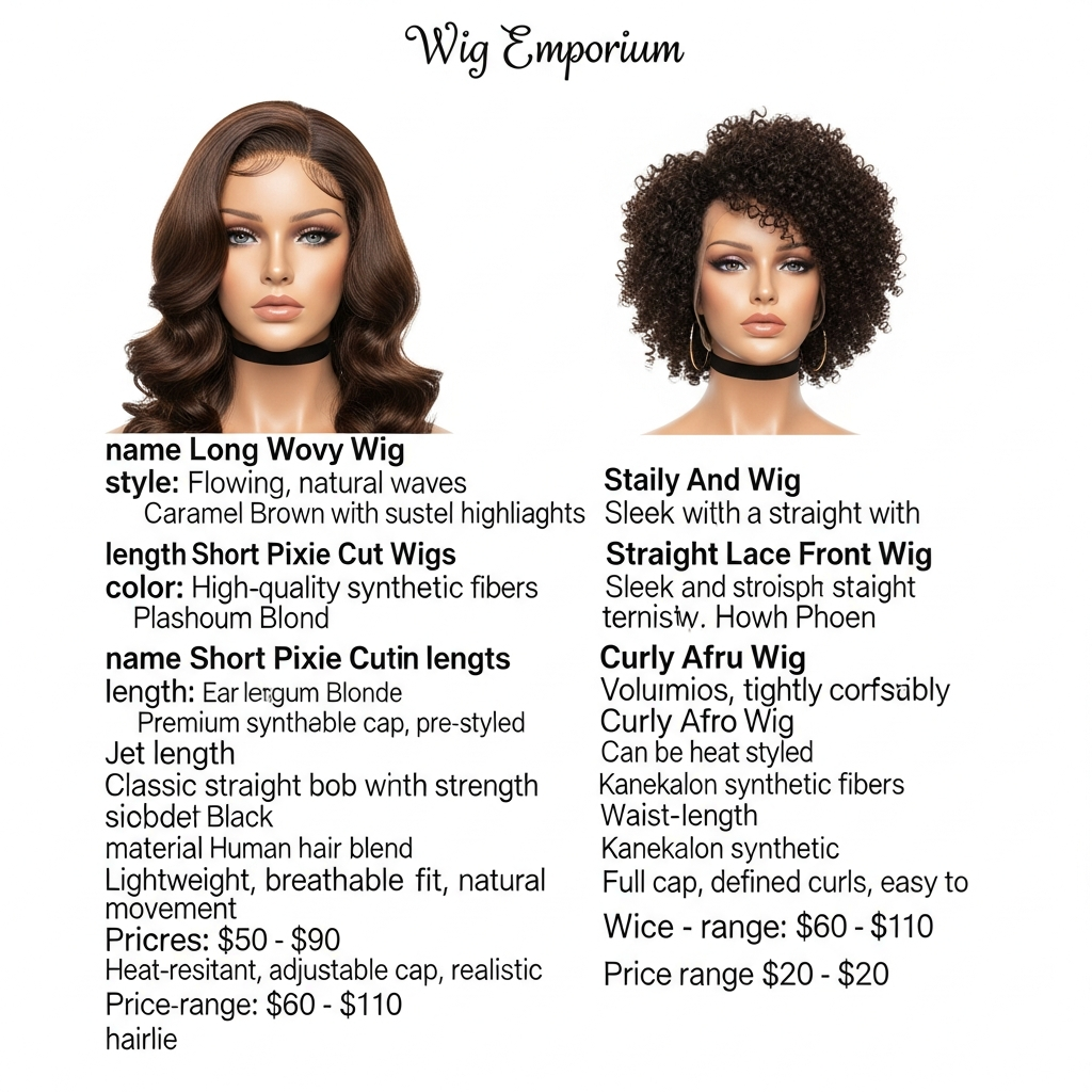 collection of various hair wigs on shelf